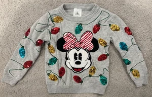 Disney Minnie Mouse Weihnachten hässlicher Pullover grau Mädchen Lichter Gr. 3 Pailletten - Bild 1 von 3