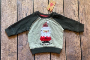 Baby Boy 3-6 Months Next UK Gray Raglan Santa Claus Holiday Pullover Sweater - Picture 1 of 1