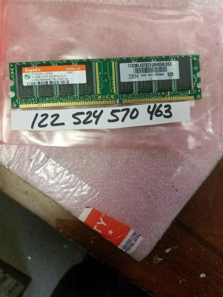 512MB 1RX8 DDR1 DDR PC3200U  400 DDR-400MHZ 184PIN NON-ECC SINGLE RANK 64X8 - Image 1 of 1