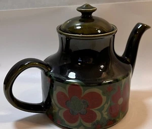 MCM Stratford England Arthur Wood Stoneware Dark Green Teapot w/ Flowers - Picture 1 of 11