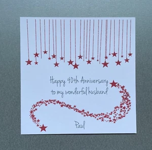 Personalisierte handgefertigte Karte zum 40. Rubinhochzeitstag - Ehemann - Frau - Bild 1 von 3