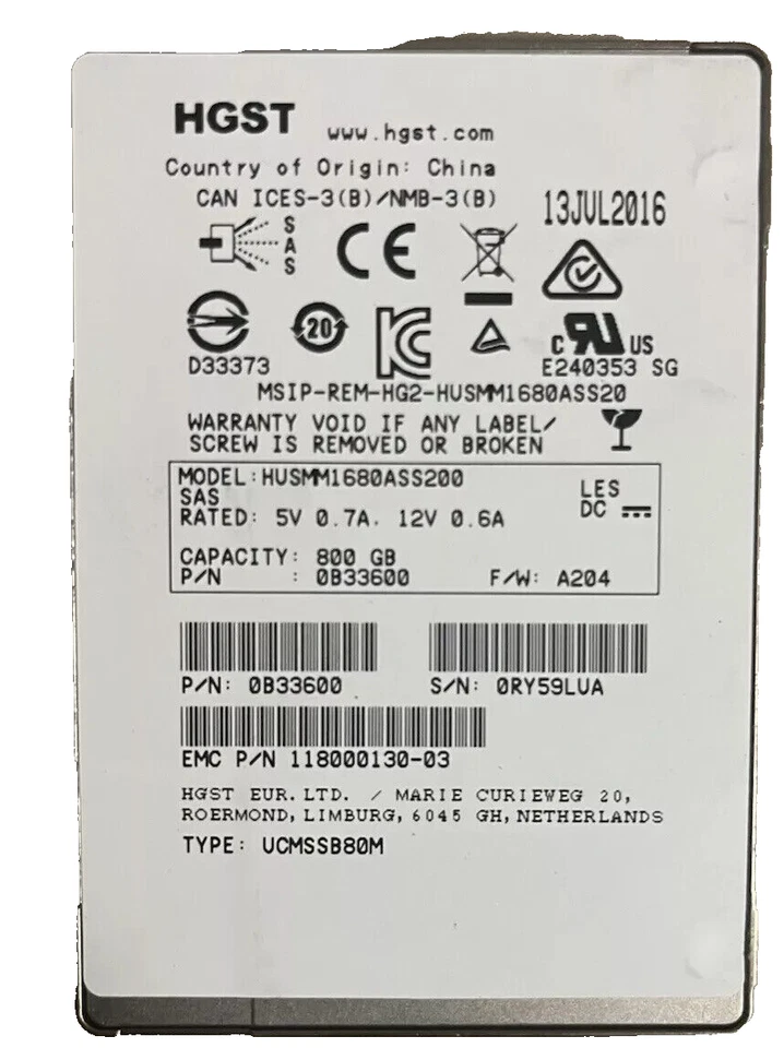 HUSMM1680ASS200 HGST 0B33600 800GB SAS MLC 2.5" 12Gbps SOLID STATE DRIVE - Image 1 of 1