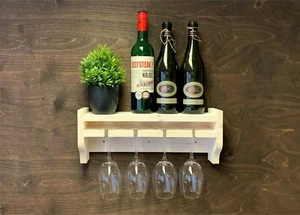 Shabby Chic Wine Shelf Rack Bottle 4 Glass Holder Drinks Home Bar (WS-SC) - Picture 1 of 1
