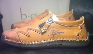 Men's Casual Brown Leather Shoes, Hand Made, Waterproof • Size 10 • New In Box - Picture 1 of 6