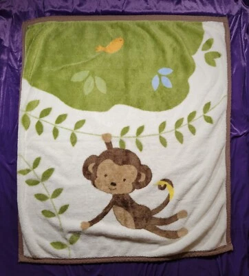 Manta bebé mono verde cocalo enredaderas naranja pájaros edredón marrón 36" x 40" Foto 1 de 3