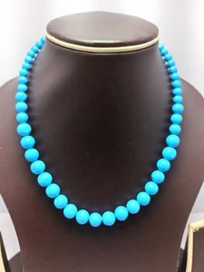 Blue Turquoise Mala Round Beads 7-10 mm Gemstone Necklace - Picture 1 of 7