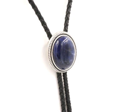 Corbata de cuello bolo de cuero vaquero occidental piedra sodalita azul hecha a mano Foto 1 de 4