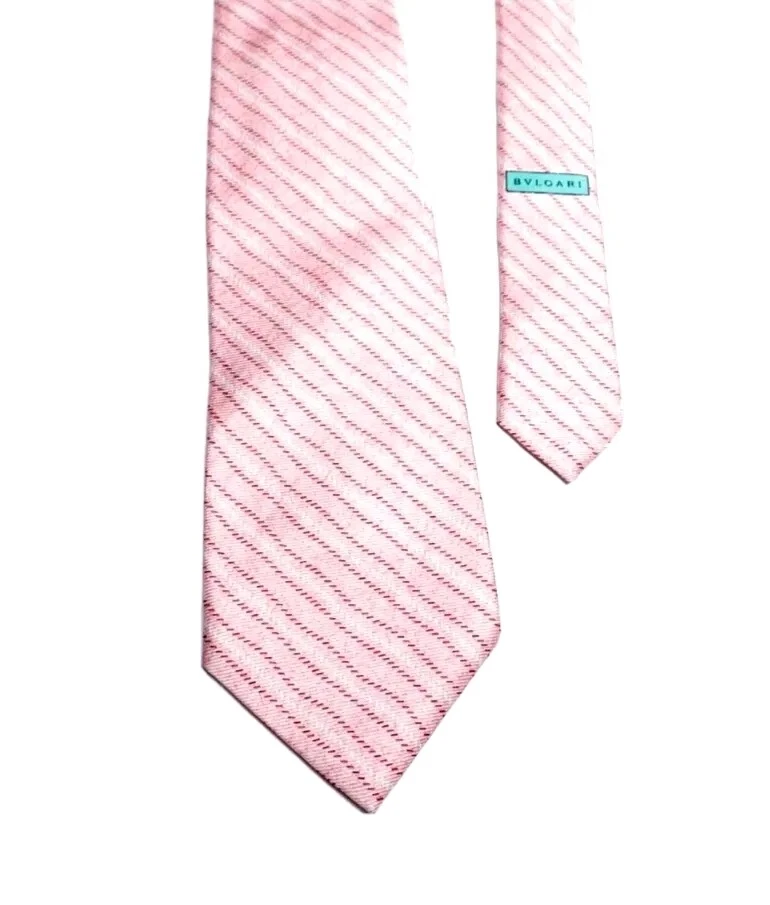 宝格丽 7 折叠粉色条纹 100% 真丝意大利制造领带 Krawatte — 第 1/4 张图片