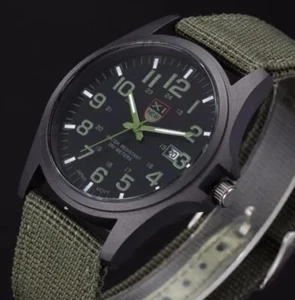 Army Green Mens Date Stainless Steel Military Sports Analog Quartz Wrist Watch - Picture 1 of 4