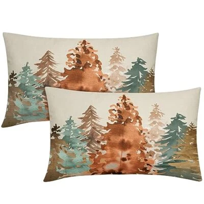 Fundas de almohada lumbares de otoño rústico 12" x 20" (paquete de 2) marrón azul naranja Foto 1 de 4
