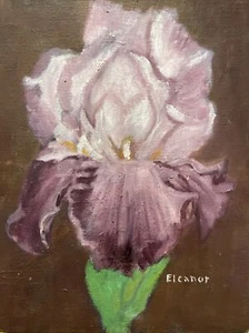 Antigua pintura al óleo antigua de arte floral de orquídea púrpura vintage firmada - Imagen 1 de 10