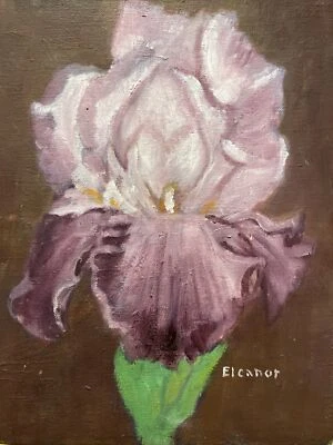 Vintage Purple Orchid Flower Floral Art Antique Old Oil Painting Signed - Image 1 of 4
