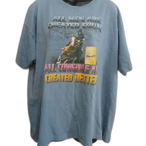 Wrangler T-Shirt L blau Western Wear Grafik Distressed Bleach Flecken Cowgirl - Bild 1 von 10