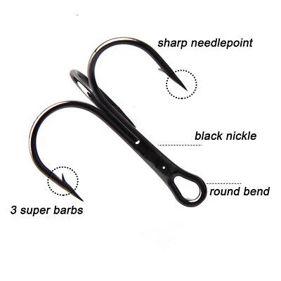 100PCS Black Strong High Carbon Steel Treble Hooks Fishing Triple Lures Hooks 8# - Image 1 of 4