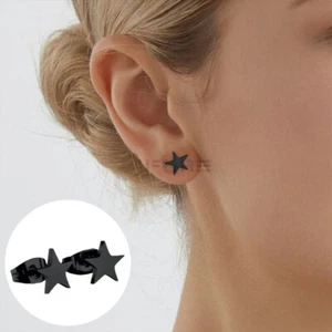 Simple Black Celestial Star Stainless Steel Women Men Ear Stud Earrings Jewelry - Picture 1 of 7