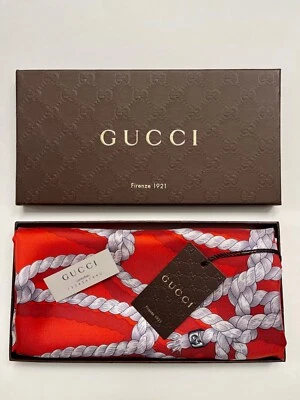 Bufanda Gucci Unisex con Caja de Regalo Logo GG Naranja Cuerdas Estampado Envoltura de Seda Náutica Foto 1 de 4