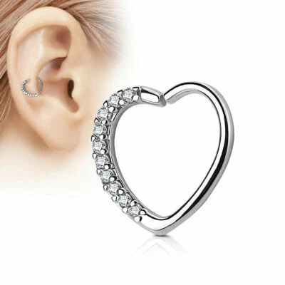 Heart Gem Stud Hoop Cartilage Helix Daith Rook Tragus Snug Ear Rings Piercing - Image 1 of 4