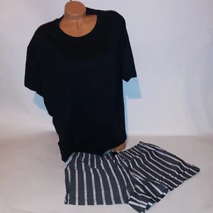 Victoria Secret Pajama Set Sleepwear T Shirt Shorts XL Black Stripe Short Sleeve - Picture 1 of 11