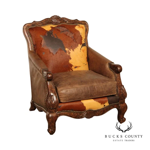 Paul Robert Rustic Leather and Hide 'Buckley' Armchair Cover
