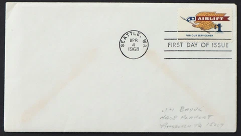 U.S. Used #1341 1$ Airlift First Day Cover. Choice! Cover