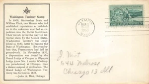 1019 3c WASHINGTON TERRITORY - Mirt Masonic cachet - Bild 1 von 1