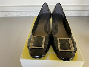New Black Pumps Joan & David Leather Buckle Low Heal Pumps Size 8 - Picture 1 of 7