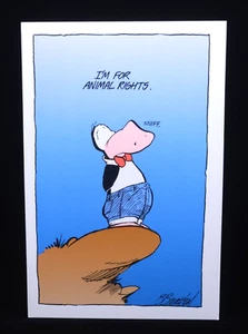 Vintage 1993 Opus n Bill ANIMAL RIGHTS Funny Greeting Card w/Envelope FREE SHIP - Picture 1 of 3