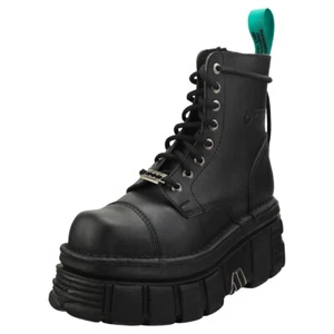New Rock Combat Vegan Unisex Black Platform Boots