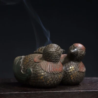 5.5" China Antique ming dynasty Bronze xuande mark Mandarin Duck Incense Burner - Image 1 of 4