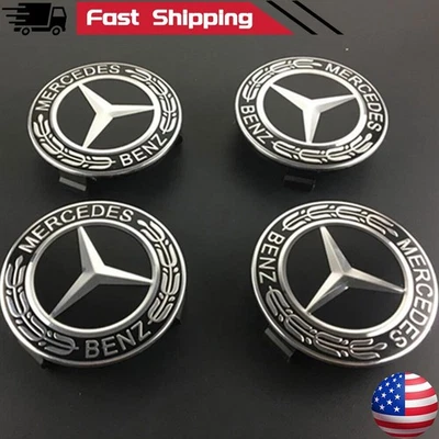 4PCS 75mm Black Alloy Wheel Centre Hub Caps Fit Mercedes-Benz A B C E S M/ML GLA Foto 1 de 4