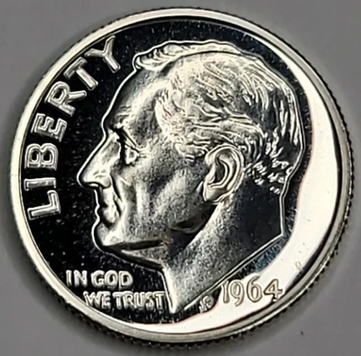 1964 RARE POINTED 9 PROOF ROOSEVELT DIME 90% SILVER - Image 1 of 4