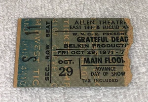 GRATEFUL DEAD 1971 ORIGINAL KONZERT TICKET STUB Cleveland Jerry Garcia Ephemera - Bild 1 von 6