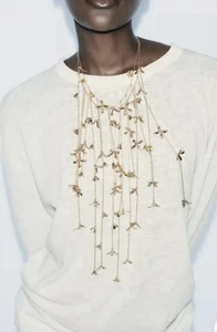 BNWT: ZARA CASCADING FLORAL COLLAR NECKLACE: Colour: GOLDEN - Picture 1 of 2