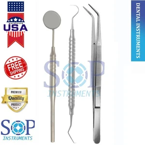 Kit de examen dental 3 piezas espejo explorador pinza instrumentos de acero inoxidable - Imagen 1 de 3