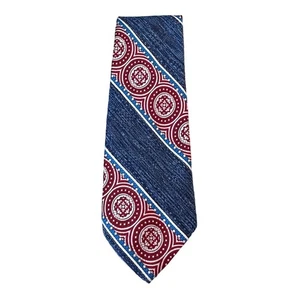 Vintage Cesare Larini Mens Tie Blue White Red Geometric Traditional NeckTie - Picture 1 of 5