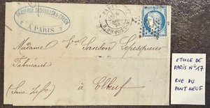 🦬lettre avec N°60 - 20 c bleu Cérès - Etoile de Paris 17 - Rue du pont neuf🦬 - Picture 1 of 1