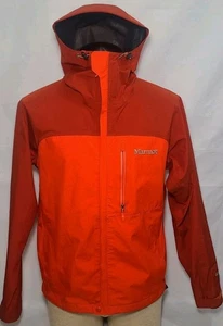 Marmot Gore-Tex Hooded Waterproof Jacket Full Zip Rain Outdoor Orange Small Used - Picture 1 of 15