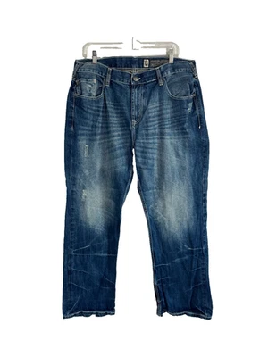 Pantalones de mezclilla Marc Ecko corte y costura para hombre 40 azul desgastado pierna recta tiro medio Foto 1 de 4