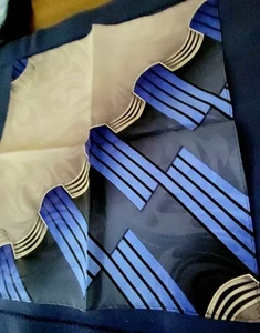 Vintage Mod Blue Gray Black Bold Print 10" Pocket Square Made In Korea - Picture 1 of 21