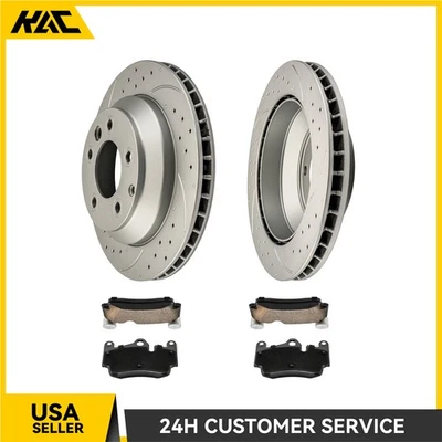 Rear Brake Drilled Disc Rotors + Ceramic Pads For Volkswagen Touareg 2004-2010 - Image 1 of 4