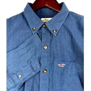 Hollister Herren Blau Button Down Langarm Hemd Gr. L Freizeit Baumwollmischung - Bild 1 von 8