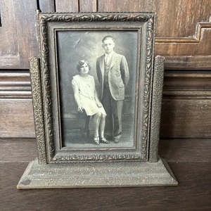 Vintage Art Deco drehbarer schwenkbarer neigbarer Tischplatte Bilderrahmen passend für 4x6", altes Paar - Bild 1 von 13