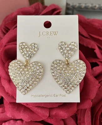 Pendientes de oro J Crew cristal transparente pavé gota corazón llamativo NUEVOS NUEVOS CON ETIQUETAS💕 Foto 1 de 4