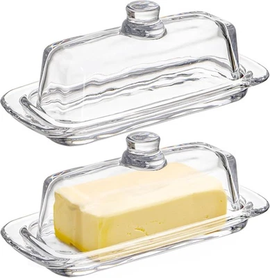 Hedume Set of 2 Glass Butter Dish with Handled Lid, Classic Clear 2-Piece Design - Image 1 of 4