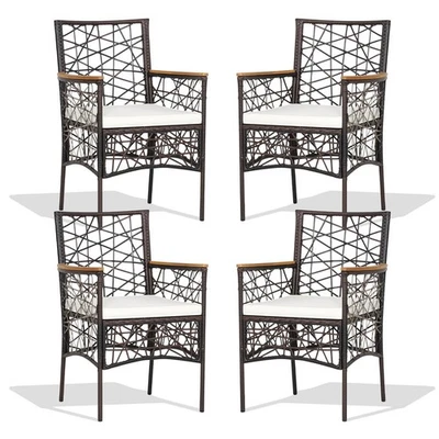 Patiojoy Set of 4 Outdoor Dining Chairs PE Wicker Bistro Chairs with Cushion - Image 1 of 4