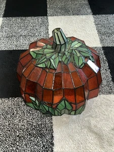 Pumpkin Stained Glass Accent Lamp 9" High Tiffany-Style Durable - Picture 1 of 9