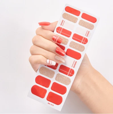 Tiras de esmalte de uñas envolturas pegatinas manicura decoración de uñas dorado y naranja a cuadros 22ct Foto 1 de 4