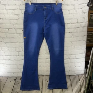 Blue Jeans Womens Sz 14 High Rise Bellbottoms Flare Faded Wash FLAW - Picture 1 of 9