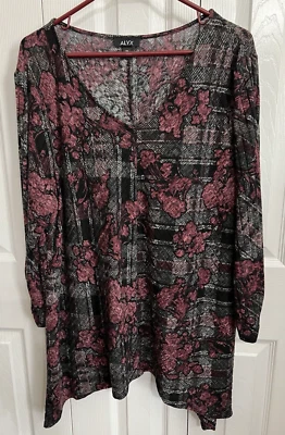 Alyx Tunic  Maroon, Black, Gray Sharkbite Hem Stretch. 3/4 Sleeves, 3X Top, NWOT - Image 1 of 4