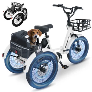 MOONCOOL 20" Foldable Fat Tire Electric Tricycle 500W w / Rear Bag & 48V Battery - Picture 1 of 57